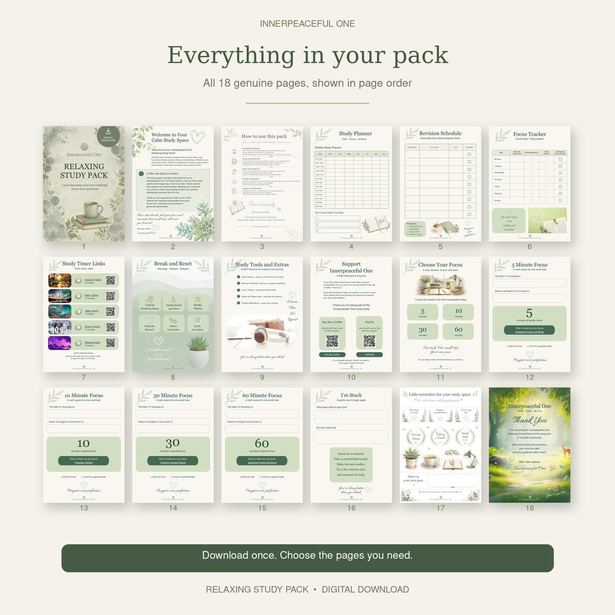 Printable Study Planner & Fillable PDF - Relaxing Study Pack Innerpeaceful One