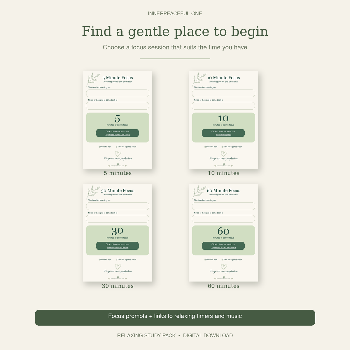 Printable Study Planner & Fillable PDF - Relaxing Study Pack Innerpeaceful One