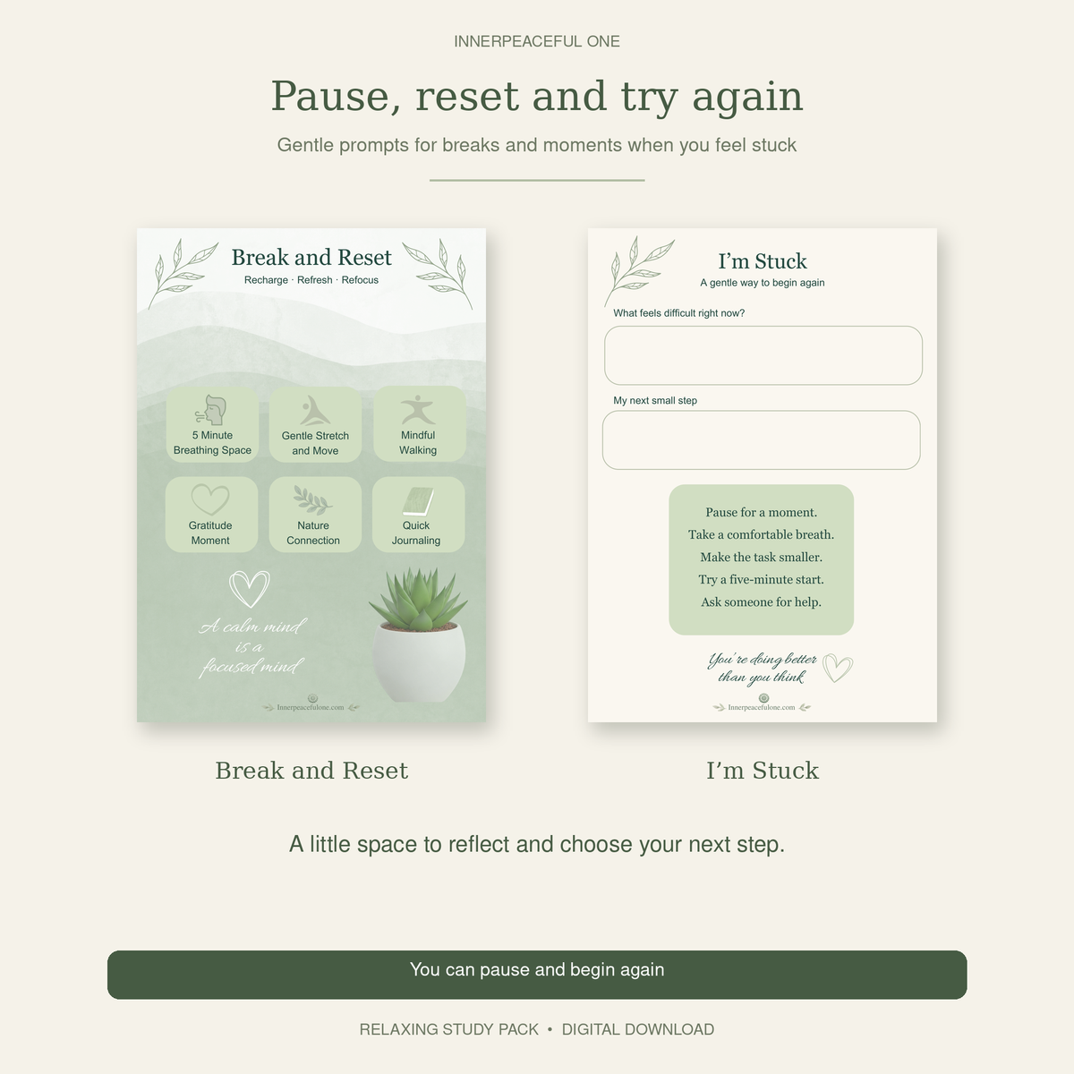 Printable Study Planner & Fillable PDF - Relaxing Study Pack Innerpeaceful One