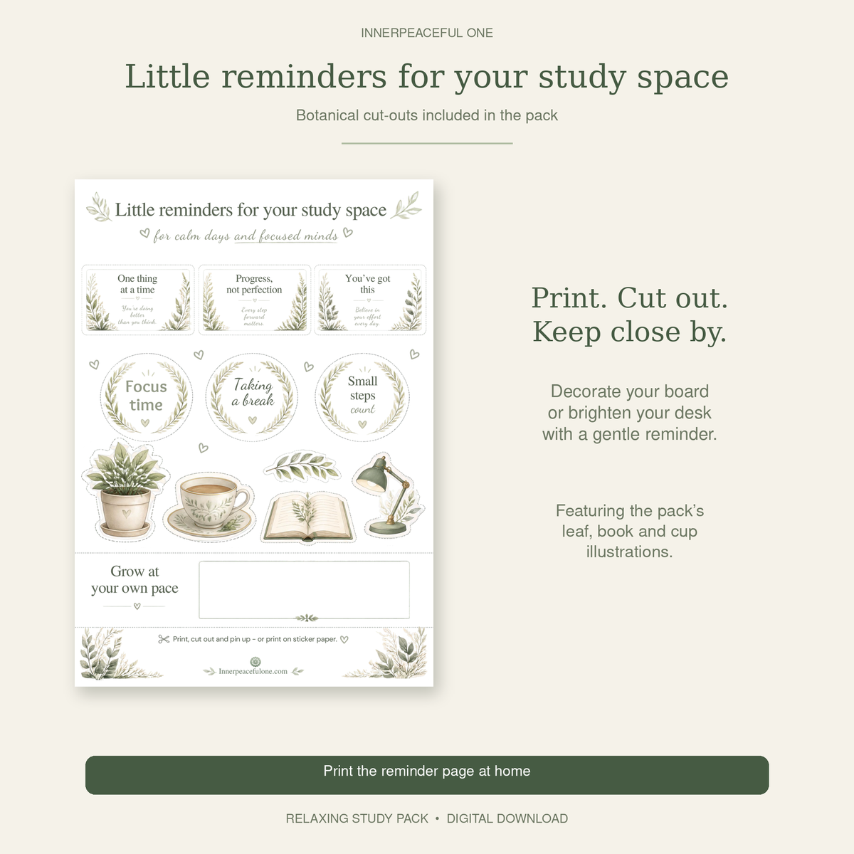 Printable Study Planner & Fillable PDF - Relaxing Study Pack Innerpeaceful One
