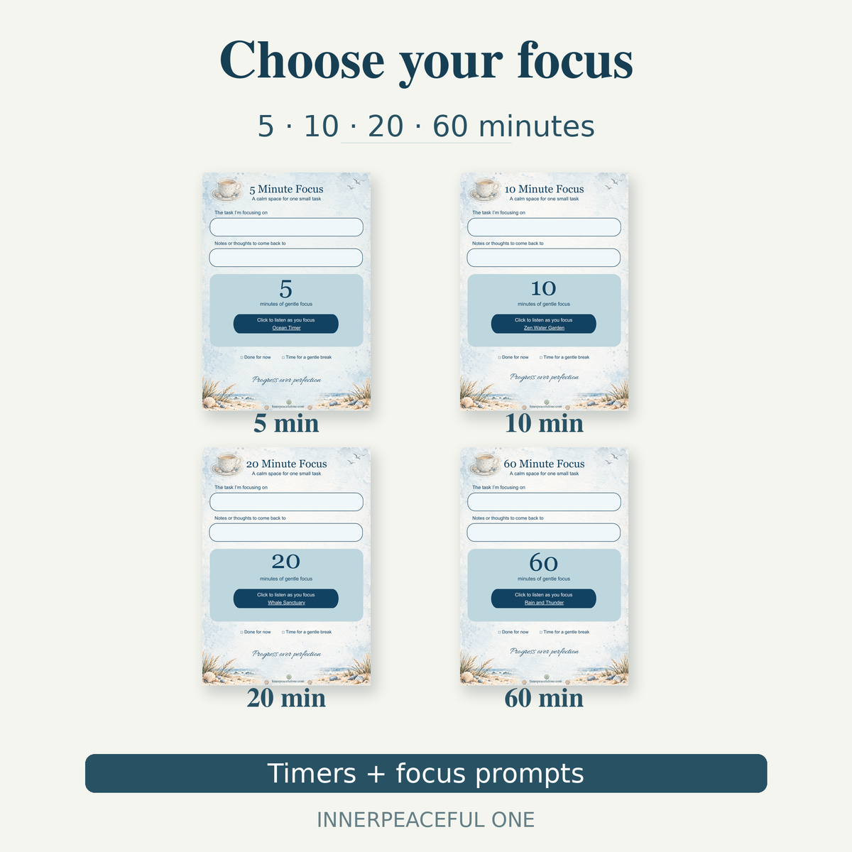 5, 10, 20 and 60 minute focus pages