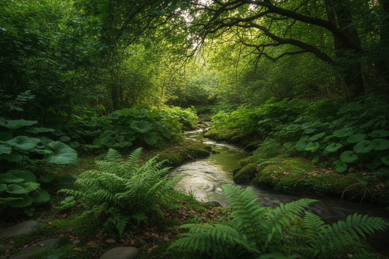 Lush green nature scene for Innerpeaceful One welcome post