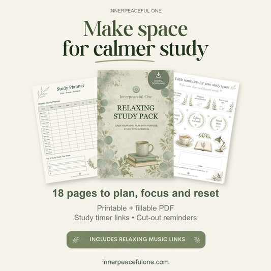 Printable Study Planner & Fillable PDF - Relaxing Study Pack Innerpeaceful One